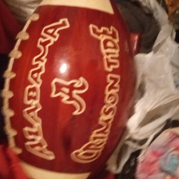 Hand crafted wooden Alabama champion football and stand - Picture 5 of 5